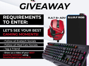 Evetech Mad Catz R.A.T 8+ Adv Mouse, S.U.R.F RGB Mouse Pad, and S.T.R.I.K.E. 4 Keyboard Giveaway